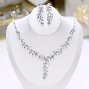 Luxury cubic zircon fashion leaf necklace earrings wedding bridal jewelry set party graduation ceremony supplies
Luxury cubic zircon fashion leaf necklace earrings wedding bridal jewelry set party graduation ceremony supplies