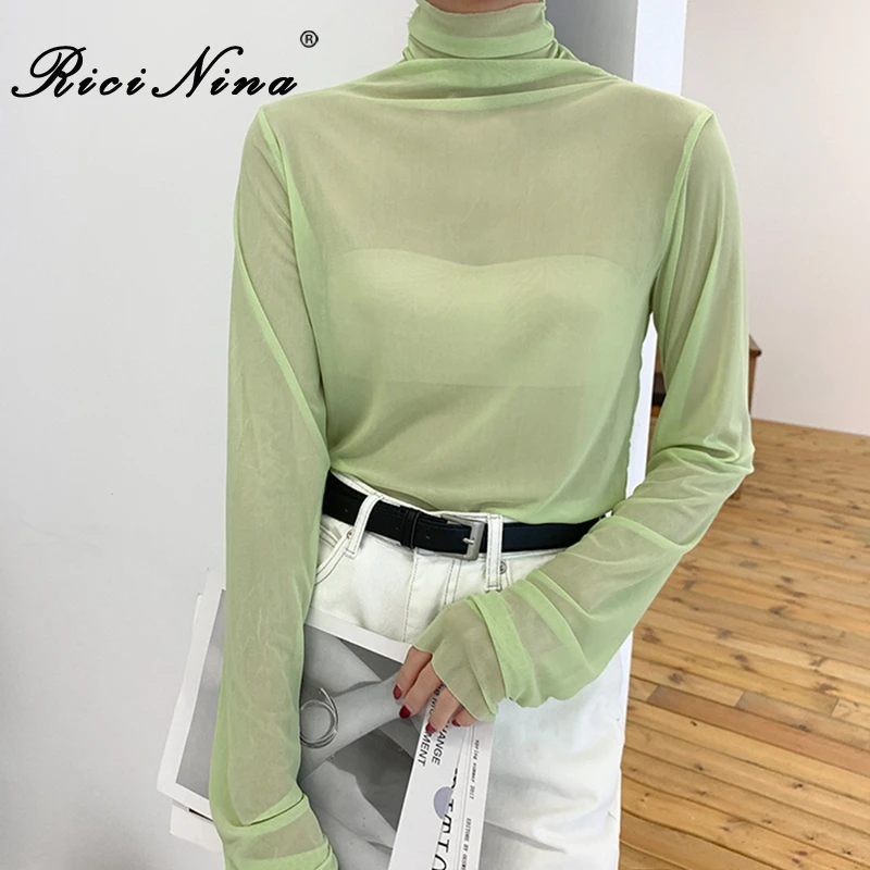 RICININA Vintage T Shirt Women 2019 Turtleneck Solid Mesh Top Long Sleeve Tee T-shirt Femme T Autumn Casual Tops For Women 
RICININA Vintage T Shirt Women 2019 Turtleneck Solid Mesh Top Long Sleeve Tee T-shirt Femme T Autumn Casual Tops For Women