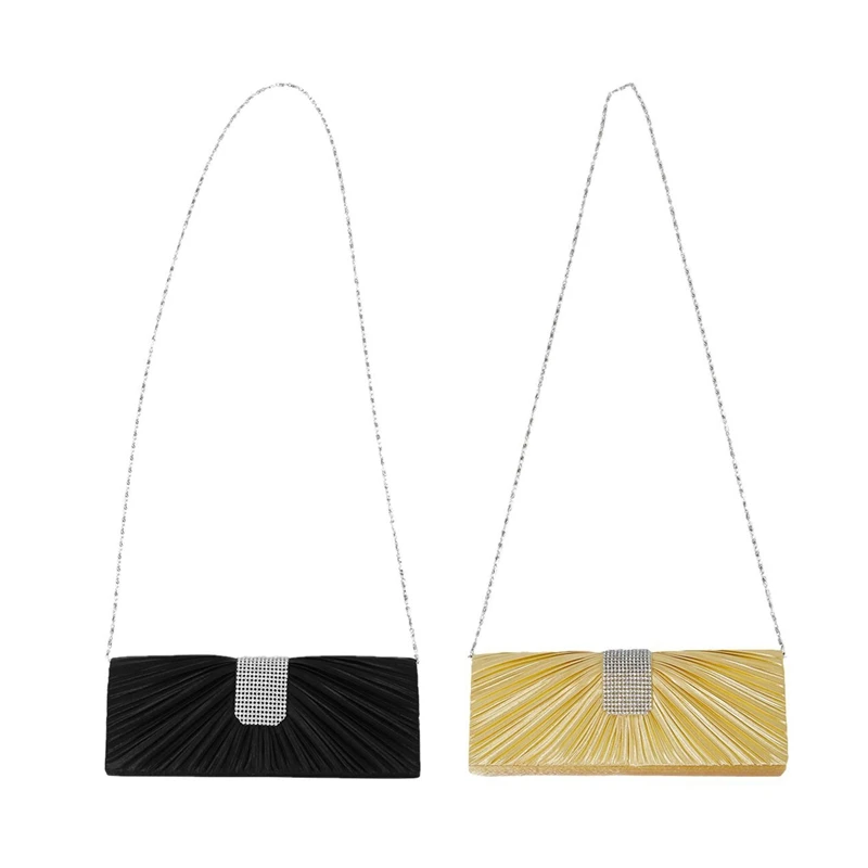 BEAU-2 Pcs New Women Satin Diamante Ladies Pleated Wedding Bridal Prom Handbag Clutch Bag Gold & Black 
BEAU-2 Pcs New Women Satin Diamante Ladies Pleated Wedding Bridal Prom Handbag Clutch Bag Gold & Black