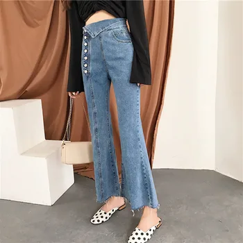 Spring Summer High Waist Single-breasted Hole Raw Jeans Women Jeans with Holes Tassels Ankle-length Bell-bottom Denim Pants
Spring Summer High Waist Single-breasted Hole Raw Jeans Women Jeans with Holes Tassels Ankle-length Bell-bottom Denim Pants