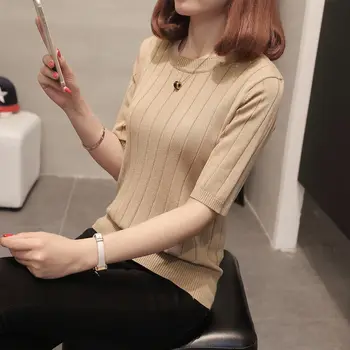 Round Neck Knit Sweater Women Half Sleeve Youth Style Striped High Elastic Bottom Jumpers Pullovers Female 2020 Spring Summer
Round Neck Knit Sweater Women Half Sleeve Youth Style Striped High Elastic Bottom Jumpers Pullovers Female 2020 Spring Summer