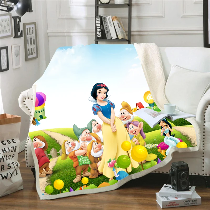 Disney Princess Throw Blanket Floral Cartoon Sherpa Princess 3D Blanket for Kids Girl Couch Soft Plush Thick Quilt Snow White