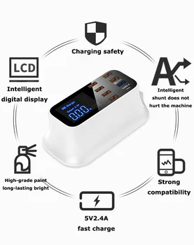 Multiple USB Charger 8 Port Desktop Charging Station Hub with Quick Charge 3.0 Type C Port and LCD Display for iPhone iPad
Multiple USB Charger 8 Port Desktop Charging Station Hub with Quick Charge 3.0 Type C Port and LCD Display for iPhone iPad