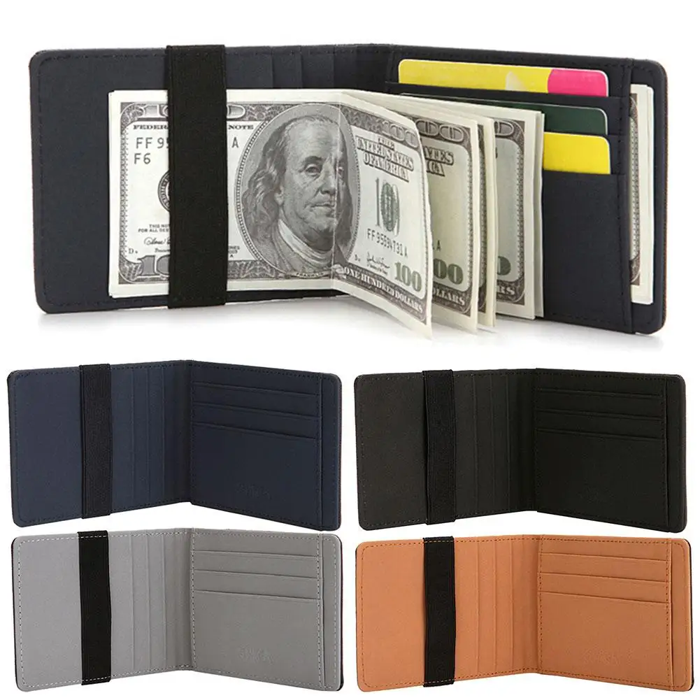 Card Holders Minimalist Slim Wallet RFID Blocking Men Wallet Secure Faux Leather Bag Cards Cash Elastic Band Holder