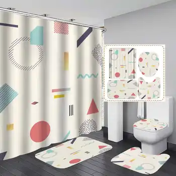 Geometric thinking Print Shower Curtain 4 Piece Carpet Cover Toilet Cover Bath Mat Pad Set Bathroom Curtain with 12 Hooks
Geometric thinking Print Shower Curtain 4 Piece Carpet Cover Toilet Cover Bath Mat Pad Set Bathroom Curtain with 12 Hooks