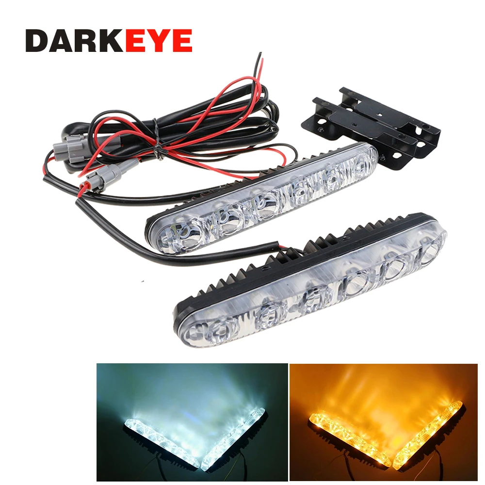 

6LED Car Light Daytime Running Waterproof Auto Light Supre Bright Auxiliary Lamp in the day and night 12V 6000K/White to yellow