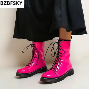 BZBFSKY2021 patent PU leather pink beige woman's boots lace-up cross-tied platform flats boots fashion martin women boots shoes 
BZBFSKY2021 patent PU leather pink beige woman's boots lace-up cross-tied platform flats boots fashion martin women boots shoes
