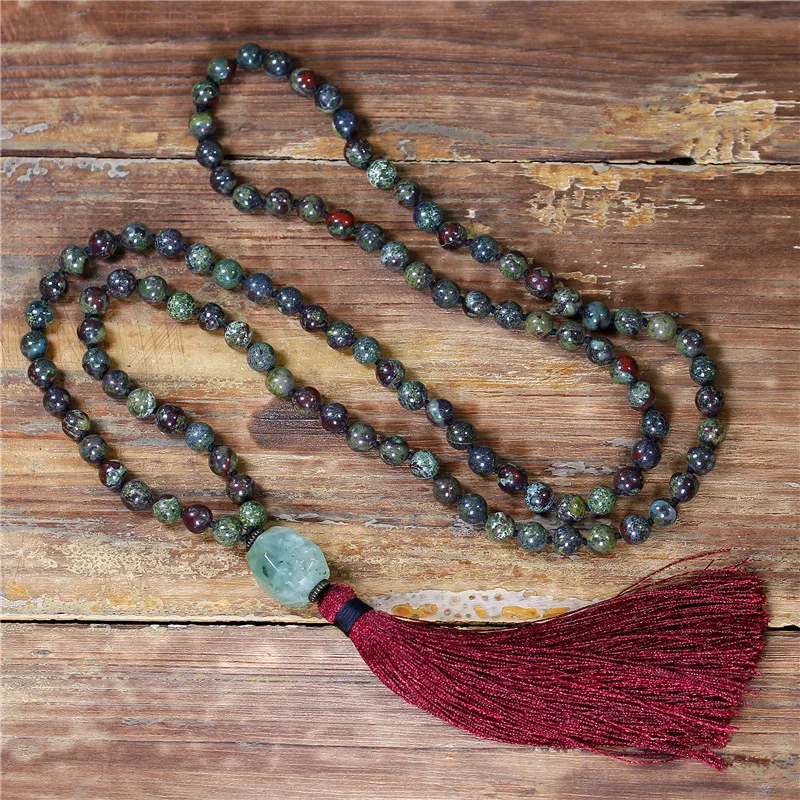 

YueTong Vintage Necklace 8MM Natural Stones Beaded Tassel Necklace Women Lariat Yoga 108 Mala Necklace Dropshipping Jewelry Gift