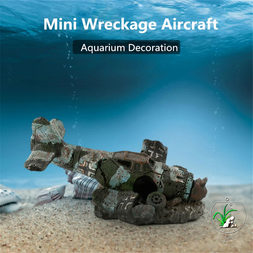 1 Aquarium Destroyed Aircraft Decorations Fish Tank Ornaments Resin Eco-Friendly for Freshwater Saltwater Aquarium Accessories