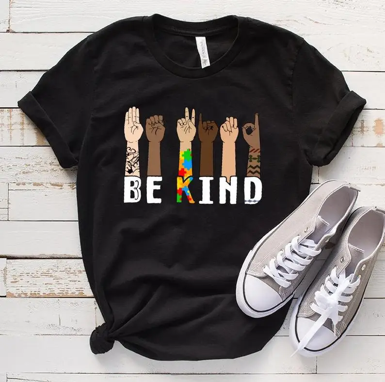 Be Kind Sign Language Rainbow Kindness Shirt Fashion Casual Cotton Round Neck Female Shirt Short Sleeve Top Tees Streetwear top
Be Kind Sign Language Rainbow Kindness Shirt Fashion Casual Cotton Round Neck Female Shirt Short Sleeve Top Tees Streetwear top
