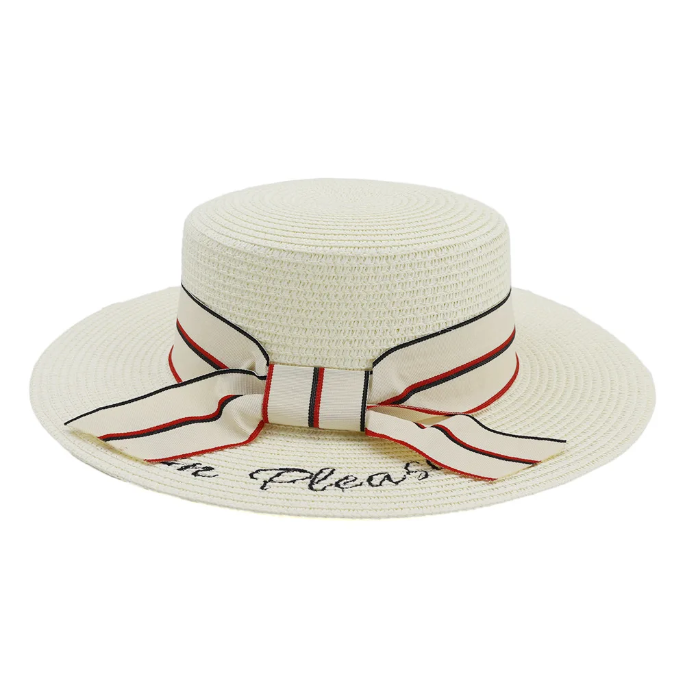 

Шляпа от солнца HZ106 женская, модная Соломенная Панама с плоским верхом, для отдыха на открытом воздухе, пляжа, путешествий, лето