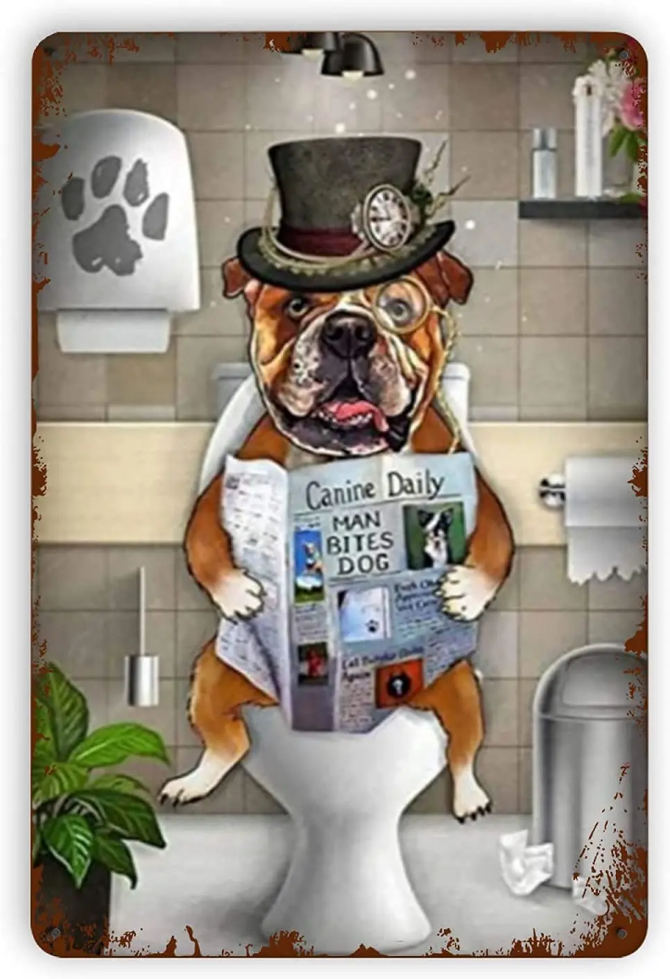 Bulldog Squatting On The Toilet Metal Tin Signs Reproduction, Vintage Wall Decor Retro Art Tin Sign Funny Decorations for Home
Bulldog Squatting On The Toilet Metal Tin Signs Reproduction, Vintage Wall Decor Retro Art Tin Sign Funny Decorations for Home