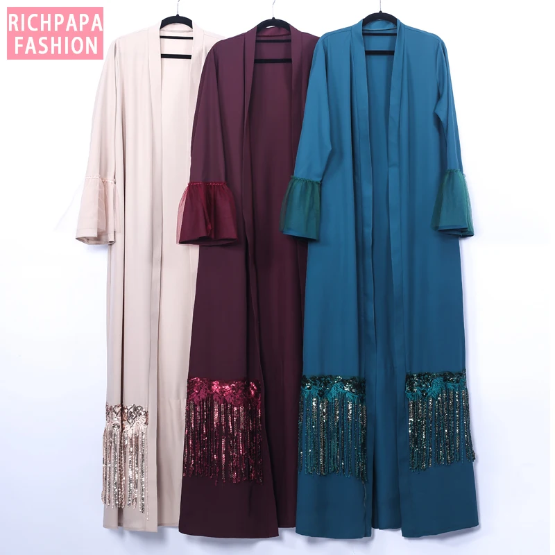 Кимоно с блестками и кисточками для женщин свободное мусульманское платье