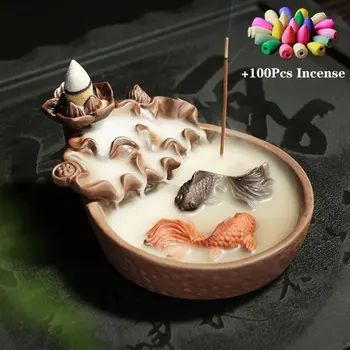 Ceramic Fish Pond Backflow Incense Burner Smoke Incense Waterfall Censer Panda Incense Stick Holder Home Decor + 100pcs Cones
Ceramic Fish Pond Backflow Incense Burner Smoke Incense Waterfall Censer Panda Incense Stick Holder Home Decor + 100pcs Cones