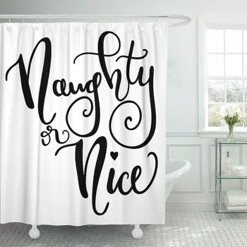 

Naughty Naught Nice Hand Lettered for Christmas List Santa Shower Curtain Polyester Fabric 72 x 78 inches Set with Hooks