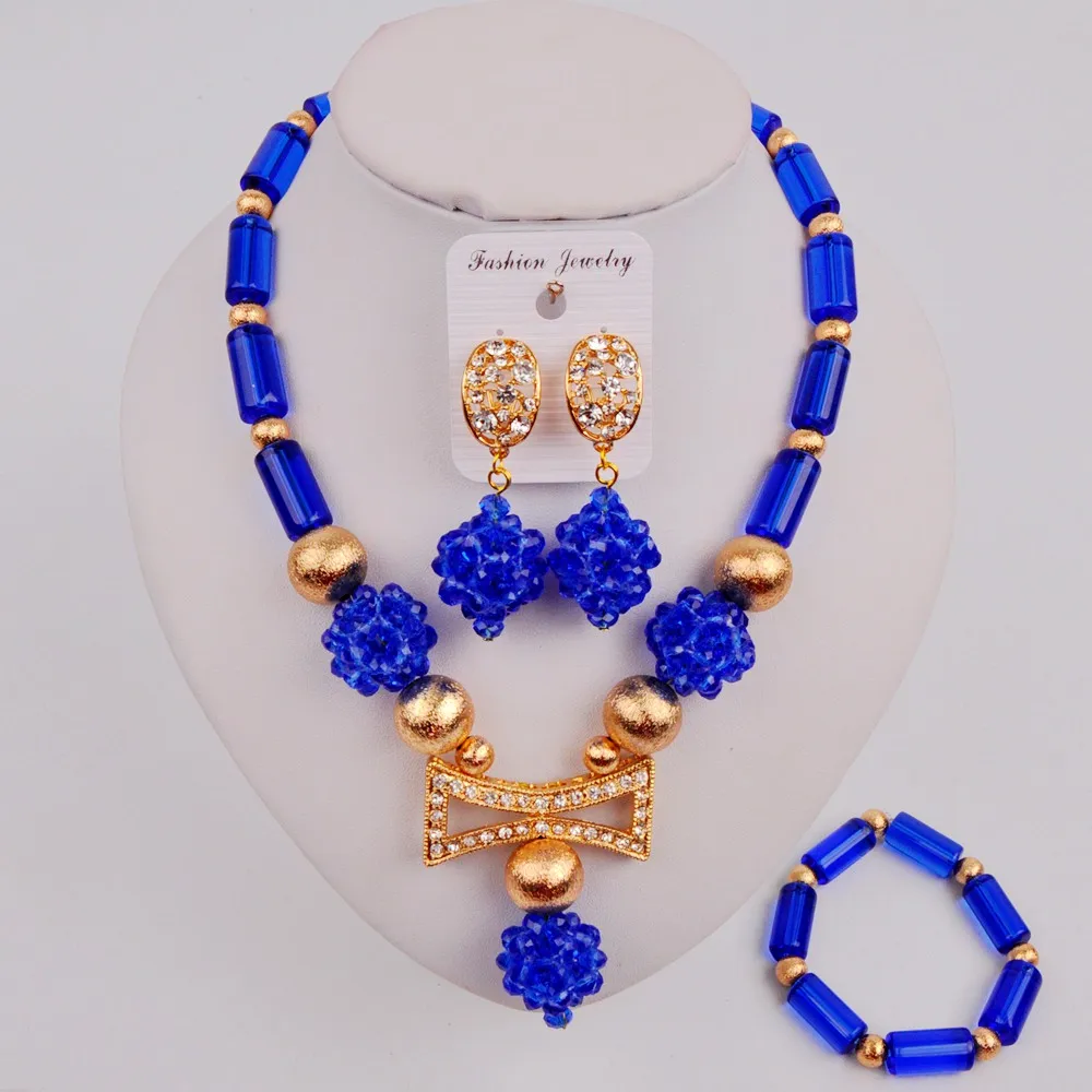 Фото Красивая синего цвета в африканском стиле ожерелье набор Африканские свадебные
