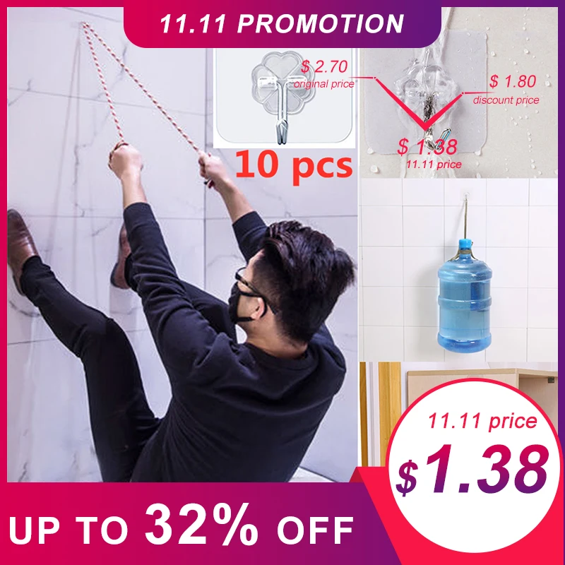 10 Pcs Strong Transparent Self Adhesive Hooks Stick Wall Hangers For Kitchen Bathroom Office Closet Door Traceless Organizer
10 Pcs Strong Transparent Self Adhesive Hooks Stick Wall Hangers For Kitchen Bathroom Office Closet Door Traceless Organizer
