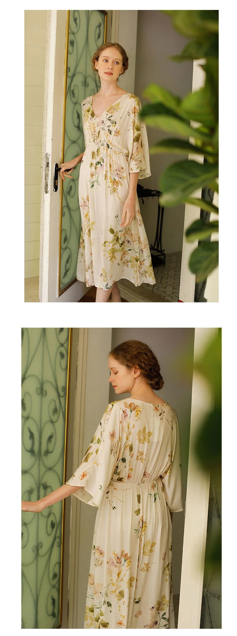 Waliicorners Long Nightgowns Casual Loose Sleepwear Delicate Home Night Dress Viscose Womens Short Sleeve Floral 11 H54e2ac1f4d9844b7b1fc8fa0eeeb1edaK
