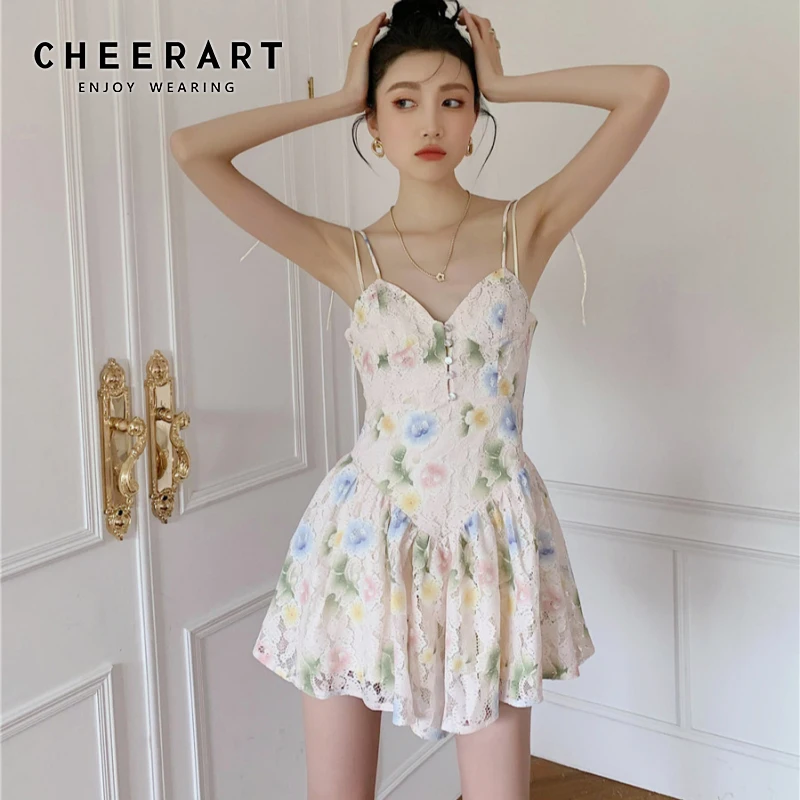 CHEERART Floral Spaghetti Strap Lace Corset Dress Women Summer Backless V Neck Mini Frill Slip Dress Korean Sundress Fashion
CHEERART Floral Spaghetti Strap Lace Corset Dress Women Summer Backless V Neck Mini Frill Slip Dress Korean Sundress Fashion
