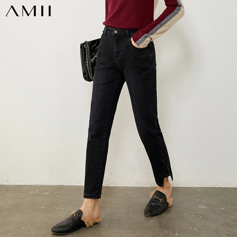 Amii Minimalism Autumn Winter Causal Jeans For Women Fashion Solid Slim Fit Ankel-length Pants Trousers Female 12030437 | Женская одежда
