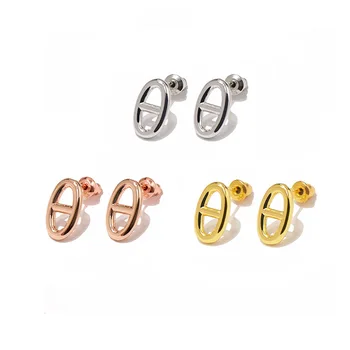 

New Style Oval Shape Pig Nose Earring Rose Gold And Silver Color Small Stud Earrings For Men Women
