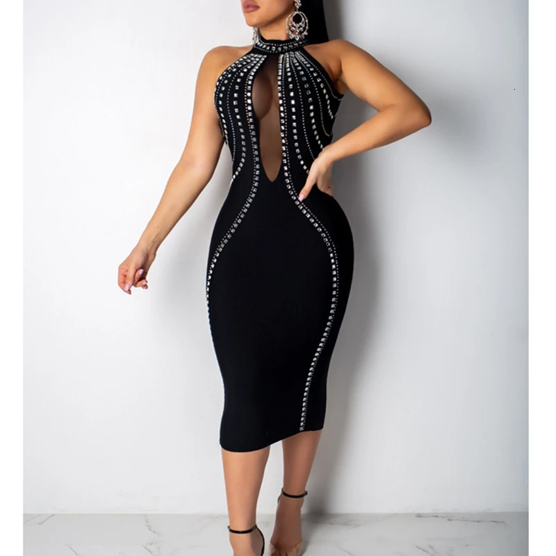 Women Sexy Party Dress Sleeveless Backless Diamonds Rhinestone Dresses Black See Through Mesh Bodycon Dress Femme Vestidos
Women Sexy Party Dress Sleeveless Backless Diamonds Rhinestone Dresses Black See Through Mesh Bodycon Dress Femme Vestidos