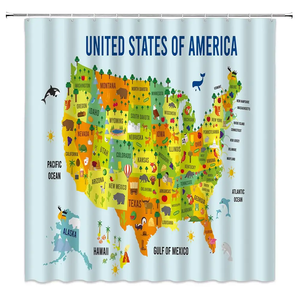 Kids United States Map Shower Curtain,Cartoon Fun Animal Forest Bear Eagle Colorful Education Gift Polyester Cloth Fabric
Kids United States Map Shower Curtain,Cartoon Fun Animal Forest Bear Eagle Colorful Education Gift Polyester Cloth Fabric