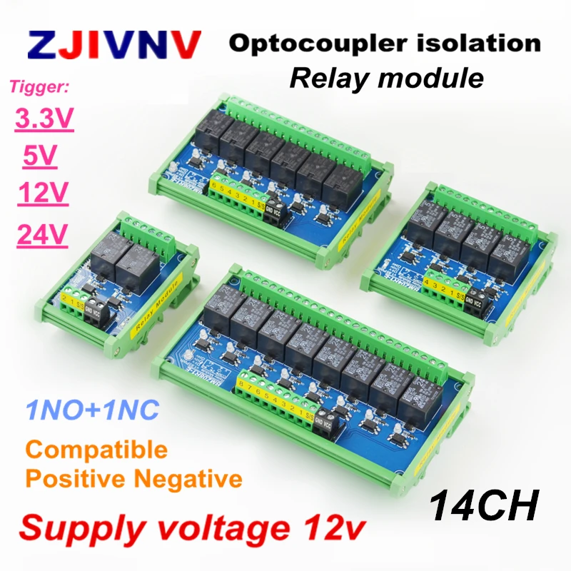 

DC 12v 14 channels Optocoupler isolation Relay Interface Module tigger voltage 3.3V 5V 12v 24V PLC Signal Amplification Board