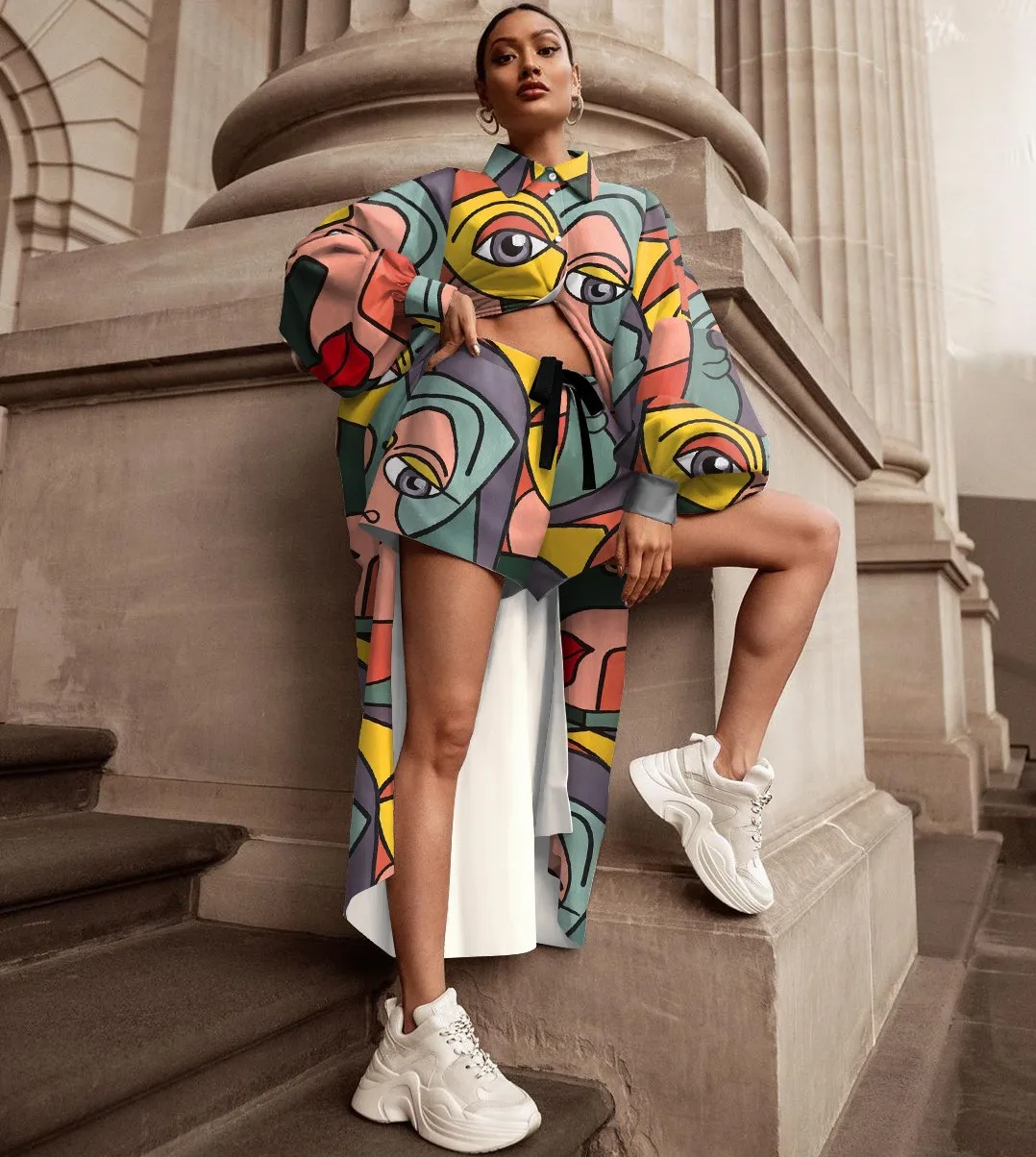 Street Fashion Women Long Shirt Sets Cartoon Print JKP4725