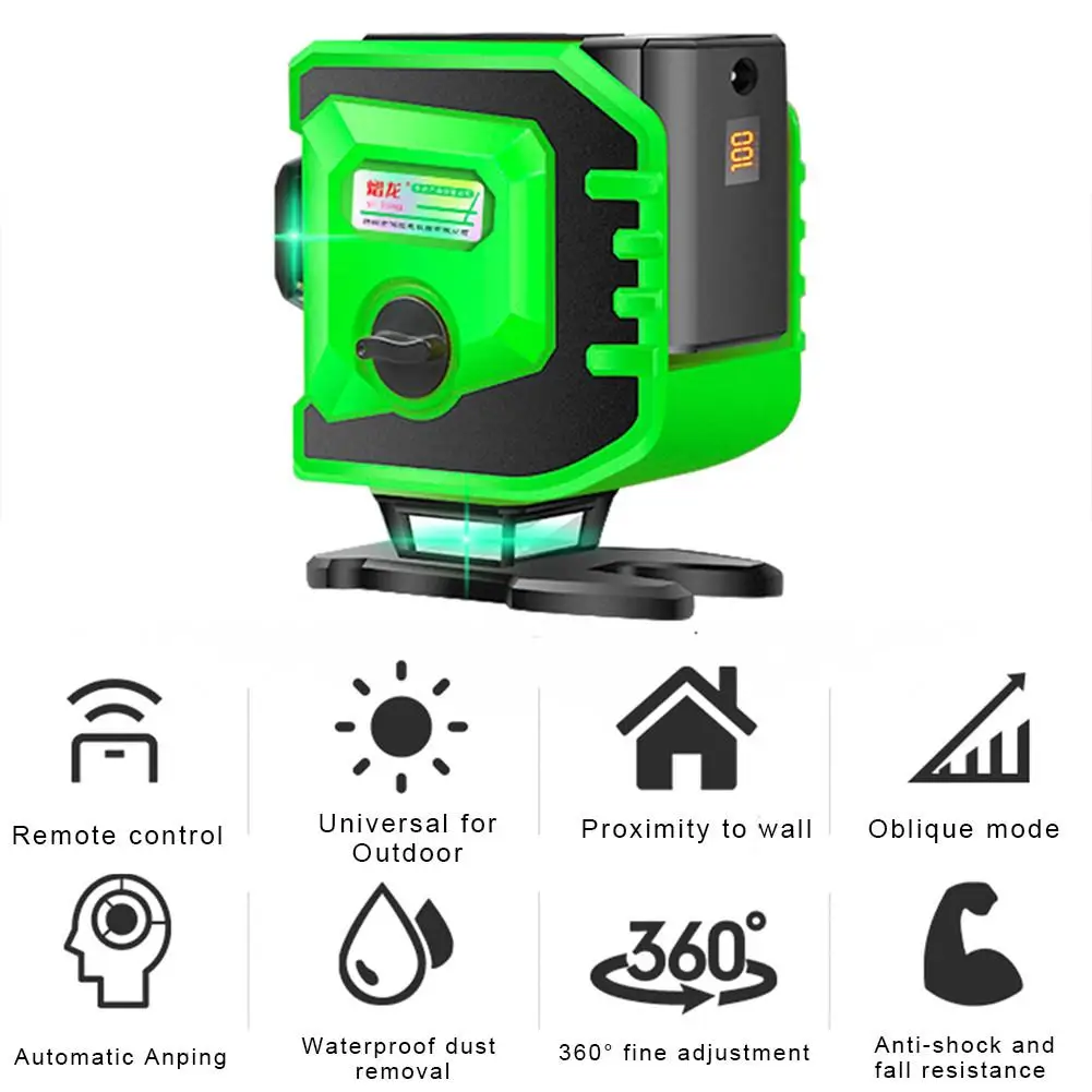12 Lines 3D Green Beam Self-Leveling Laser Level 3x360 Cross Line 3-Plane Level Tool Vertical Horizontal Magnetic Pivoting Base
12 Lines 3D Green Beam Self-Leveling Laser Level 3x360 Cross Line 3-Plane Level Tool Vertical Horizontal Magnetic Pivoting Base