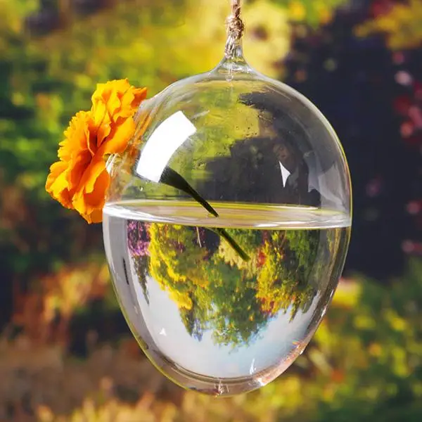 Clear Egg Shape Glass Hanging Vase Bottle Terrarium Pot Flower Home Decor