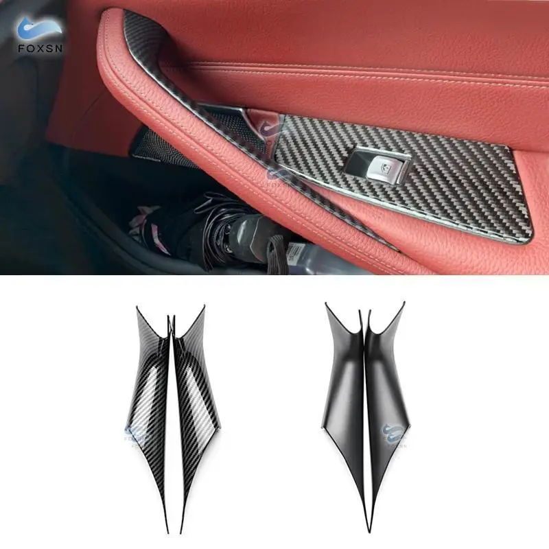 

For BMW 5 Series G30 G38 2018 2019 Car Interior Carbon Fiber Texture Door Armrest Pull Handle Protective Cover Trim