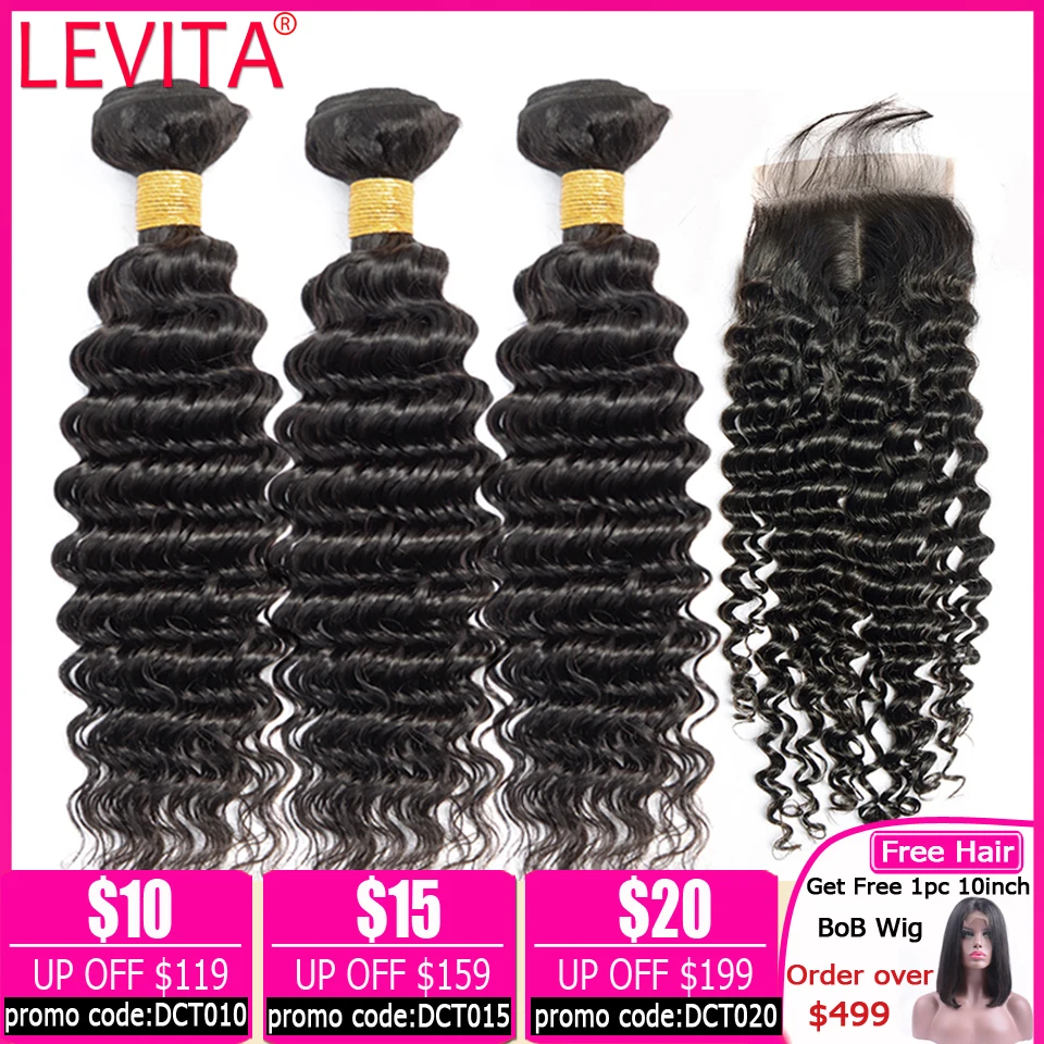 LEVITA deep wave bundles with closure Brazilian hair weave bundles with closure 100% human hair 3 bundles with closure non-remy
LEVITA deep wave bundles with closure Brazilian hair weave bundles with closure 100% human hair 3 bundles with closure non-remy