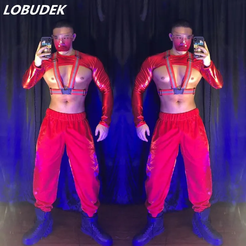Men's Bar Club Sexy Dance Costume Red Shoulder Sleeve Belt Pants Outfits Male DJ Dancer Groups Pole Dancing Performance Clothes
Men's Bar Club Sexy Dance Costume Red Shoulder Sleeve Belt Pants Outfits Male DJ Dancer Groups Pole Dancing Performance Clothes