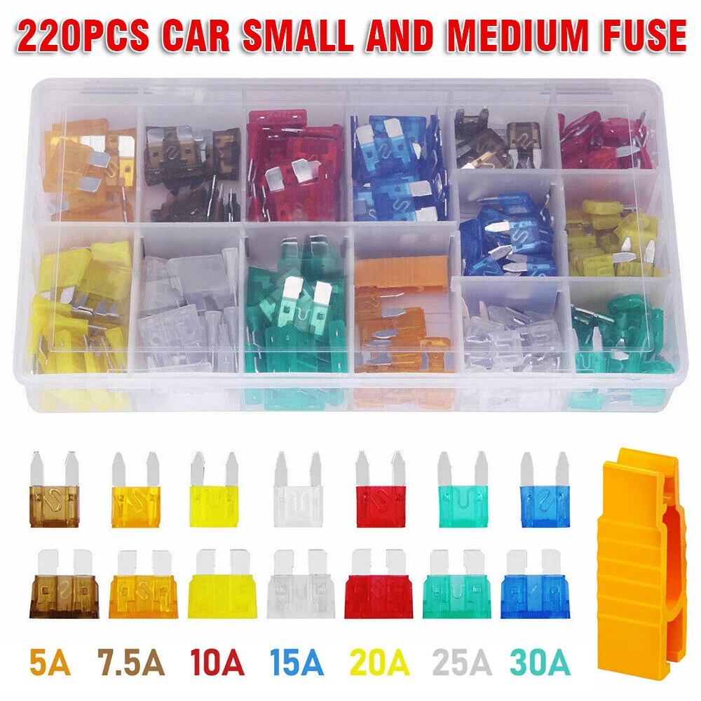 New 220pcs Car Fuse Mini Standard Blade Fuses Assortment Kit 5A 7.5A 10A 15A 20A 25A 30A Automotive Fuse with Fuse Puller
New 220pcs Car Fuse Mini Standard Blade Fuses Assortment Kit 5A 7.5A 10A 15A 20A 25A 30A Automotive Fuse with Fuse Puller