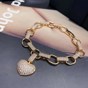 Bilincolor high quality AAA zircon heart pendant insert zircon chain style Women Bracelet and Bangles for women Punk Party 
Bilincolor high quality AAA zircon heart pendant insert zircon chain style Women Bracelet and Bangles for women Punk Party