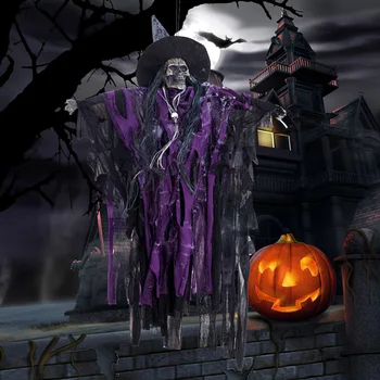 

Halloween Grim Reaper Hanging Ghost Haunted House Decoration Props Hanging Animated Scary Skeleton Ghost with Horror Sounds