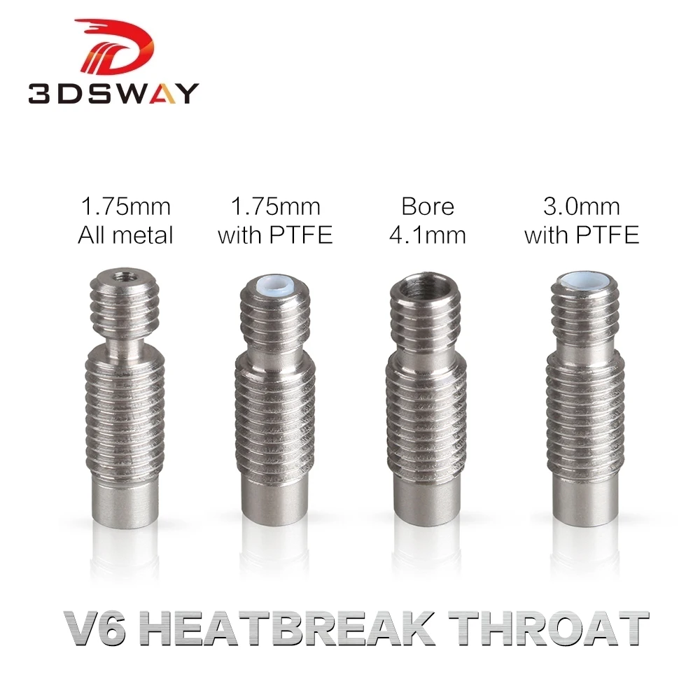 

3DSWAY 2pc 3D Printer Parts Extruder E3D V6 Heat Break Hotend Throat All Metal with PTFE Thread for 1.75mm Filament Feeding Tube