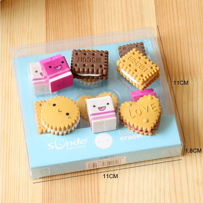 

6pcs/lot Kawaii Eraser Cartoon Boxed Milk Biscuit Eraser Cute Stationery School Girl Student Prize Supplies Party Favor Gift