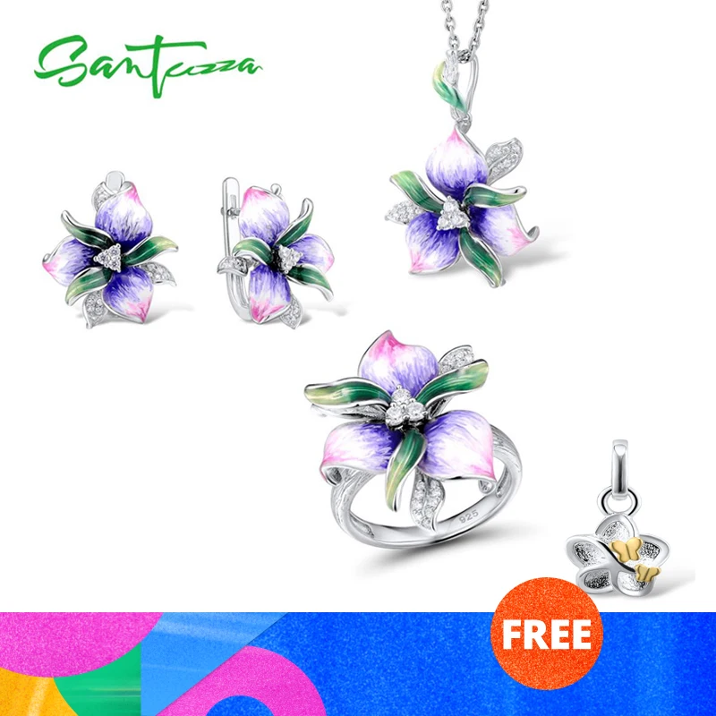 Santuzza Jewelry Sets For Woman 925 Sterling Silver Elegant Pink Purpl Flower Earrings Pendant Ring Fine Jewelry Handmade Enamel
Santuzza Jewelry Sets For Woman 925 Sterling Silver Elegant Pink Purpl Flower Earrings Pendant Ring Fine Jewelry Handmade Enamel