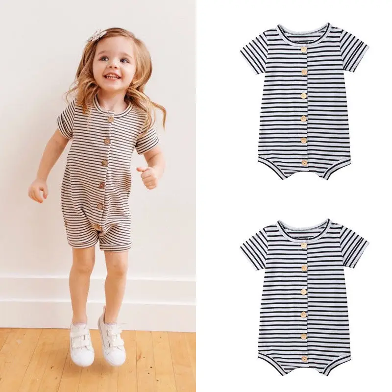 Newborn Toddler Baby Boys Girls Romper Striped Cotton Short Sleeve Single-breasted Jumpsuit Clothes Summer Sunsuit
Newborn Toddler Baby Boys Girls Romper Striped Cotton Short Sleeve Single-breasted Jumpsuit Clothes Summer Sunsuit