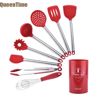 QueenTime 9Pcs Cooking Utensils Set Kitchen Tools with Container Turner Spatula Pasta Scoop Ladle Spoon Scraper Egg Whisk Tongs
QueenTime 9Pcs Cooking Utensils Set Kitchen Tools with Container Turner Spatula Pasta Scoop Ladle Spoon Scraper Egg Whisk Tongs