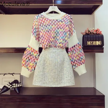 Mozuleva 2019 Autumn Winter Women Multicolor Rainbow Pattern Loose Pullover Sweater+Tweed Mini Skirt Set Two Piece Girl Outfits
Mozuleva 2019 Autumn Winter Women Multicolor Rainbow Pattern Loose Pullover Sweater+Tweed Mini Skirt Set Two Piece Girl Outfits