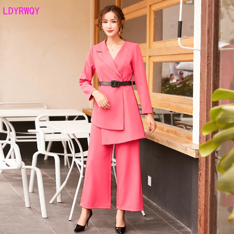 2019 autumn new women's Korean version of the belt Slim solid color irregular long section temperament wide leg two-piece suit
2019 autumn new women's Korean version of the belt Slim solid color irregular long section temperament wide leg two-piece suit