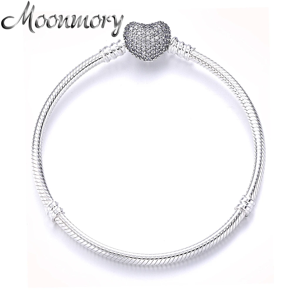 Moonmory Genuine 925 Sterling Silver Heart Lock Bracelet with Clear Zircon For Women Luxury Brand Jewelry Snake Chain 16-21CM
Moonmory Genuine 925 Sterling Silver Heart Lock Bracelet with Clear Zircon For Women Luxury Brand Jewelry Snake Chain 16-21CM
