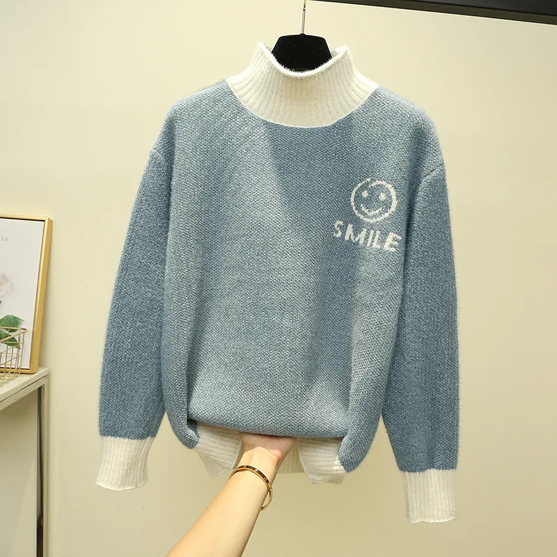 Turtleneck Women Sweater Autumn and Winter Pullover Smiley face pattern Fashion trends Imitated mink fur Warm Knit Sweater
Turtleneck Women Sweater Autumn and Winter Pullover Smiley face pattern Fashion trends Imitated mink fur Warm Knit Sweater