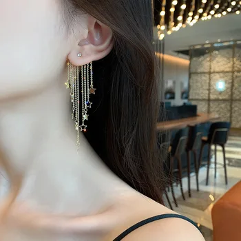 Exaggerated temperament star tassel earrings rear hanging six-pointed star earrings European and American women fashion earrings 
Exaggerated temperament star tassel earrings rear hanging six-pointed star earrings European and American women fashion earrings