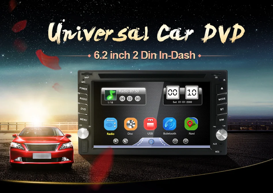 Sale 2 din Car Multimedia dvd player universal monitor USB SD Audio GPS stereo in dash Bluetooth auto free Camera Canbus 0