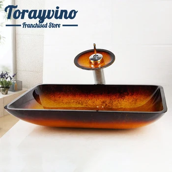 Yellow Bathroom sink set Glass Hand Painted basin single hole deck mount Waterfall basin faucet Cold & Hot Water mixer taps
Yellow Bathroom sink set Glass Hand Painted basin single hole deck mount Waterfall basin faucet Cold & Hot Water mixer taps