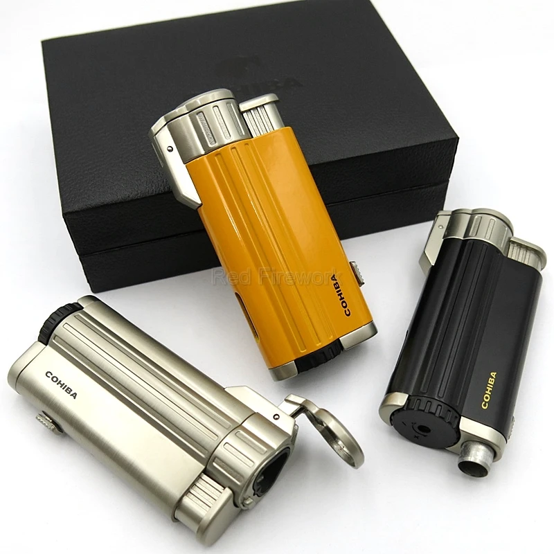 COHIBA Smoking Gadgets Metal Windproof Refillable Cigarette Jet Lighter 3 Torch Flame High Grade Cigar Lighters W/Gift Box
COHIBA Smoking Gadgets Metal Windproof Refillable Cigarette Jet Lighter 3 Torch Flame High Grade Cigar Lighters W/Gift Box